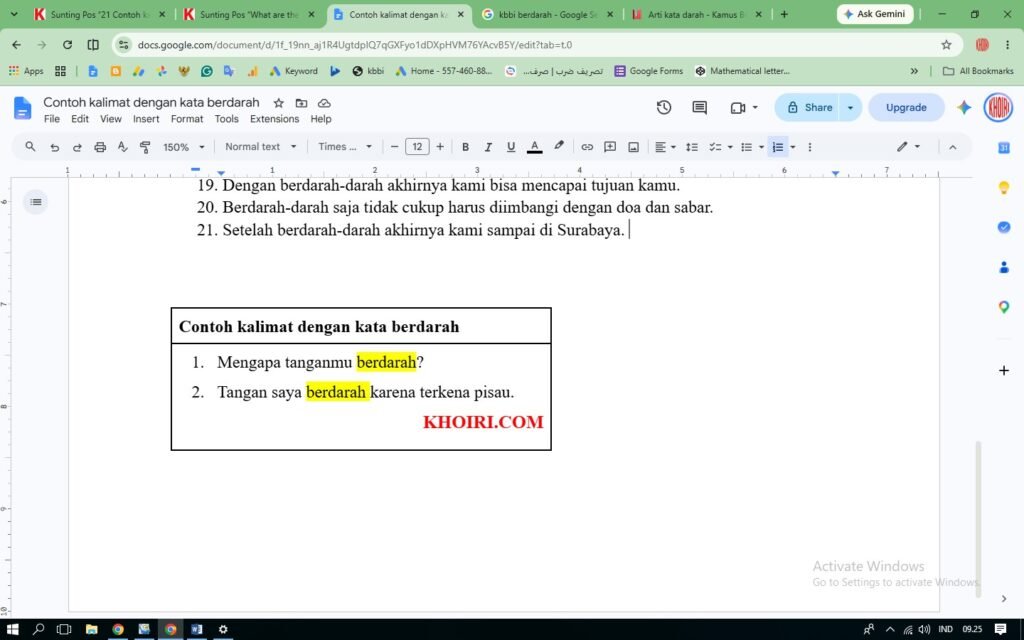 Contoh kalimat dengan kata berdarah