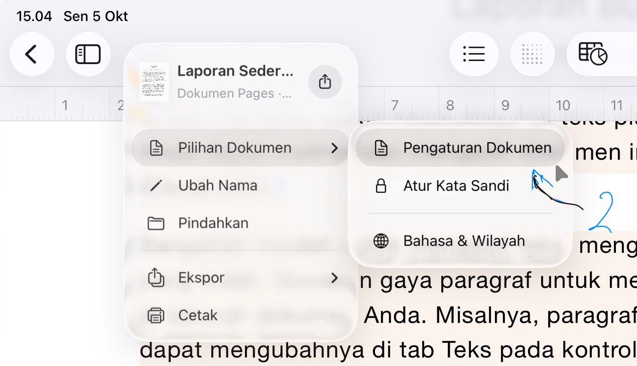 Cara mengatur ukuran kertas pada Pages di iPAd
