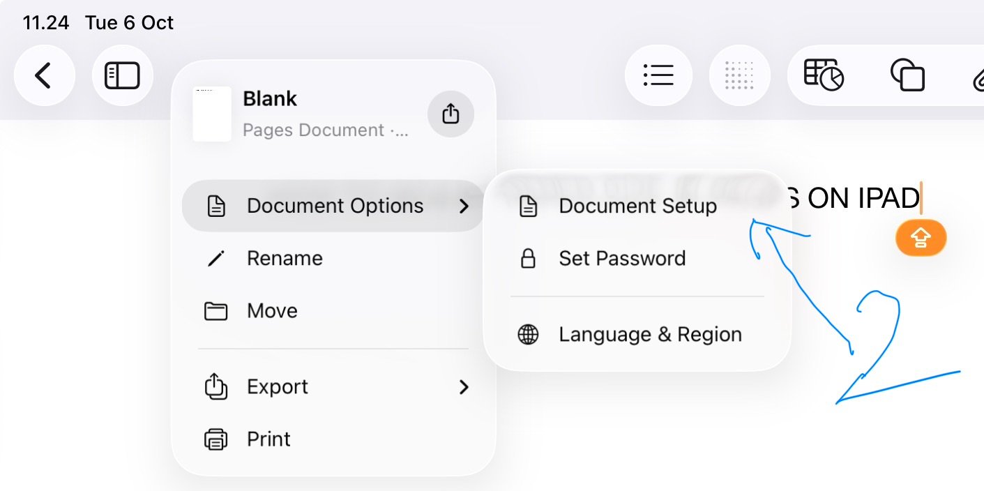 HOW TO ADJUST PAPER SIZE IN PAGES ON IPAD
